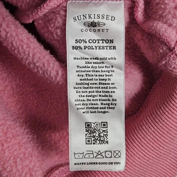 Sun Kissed Coconut Womens Sweatshirt Sz M Pink Crewneck Embroidered Happy Era - Picture 4 of 9